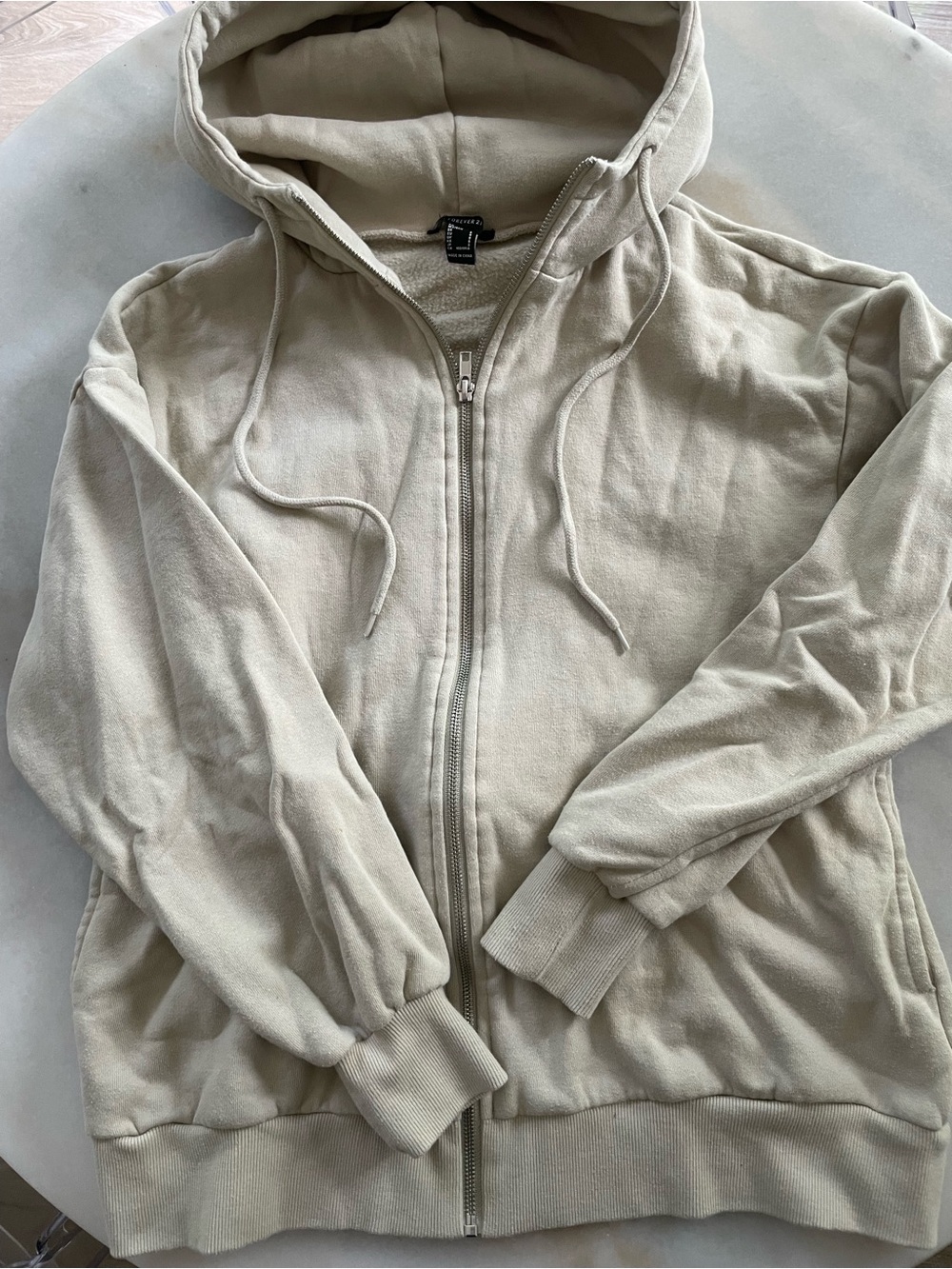 Forever 21 Beige Full-Zip Oversized Hoodie size S
